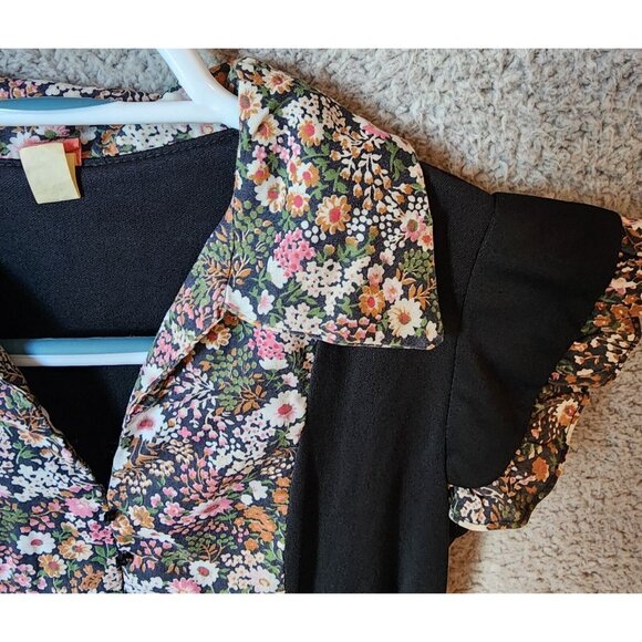 Vtg 70's Unbranded Women's Cap Sleeve Collared Ruffle Hem Dress Cottagecore Sz 7 - Picture 4 of 16